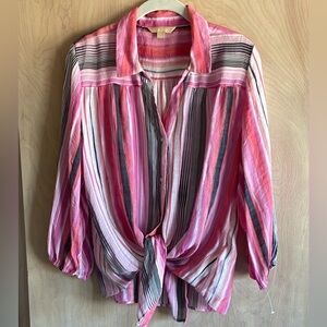 HOPE and HARLOW Blouse Pink White Stripe Button Front Sz: L